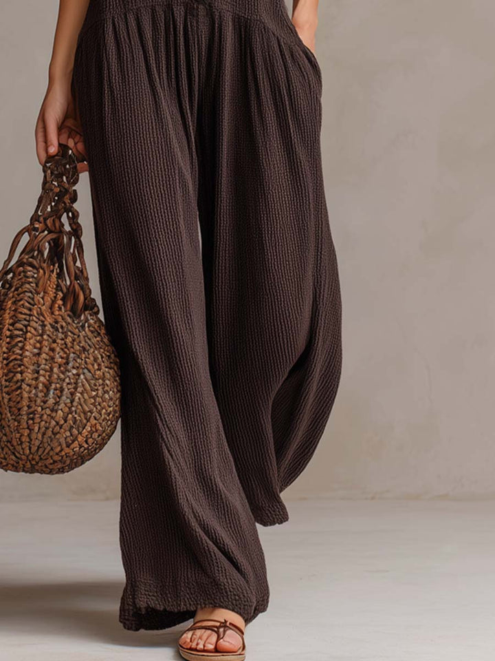 Retro Ruffled V-neck Wide-leg Jumpsuit