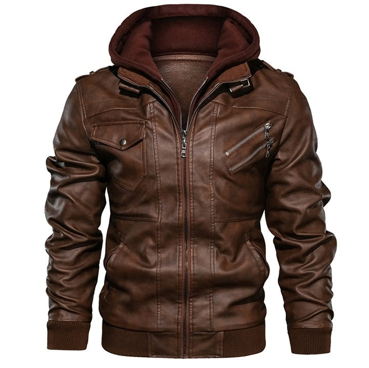 Louis Sinclair | Hooded Leather Bomber Jacket For Men