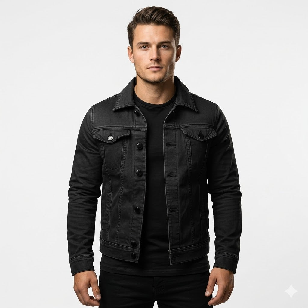 Marco Bellini | Classic Black Denim Jacket For Men