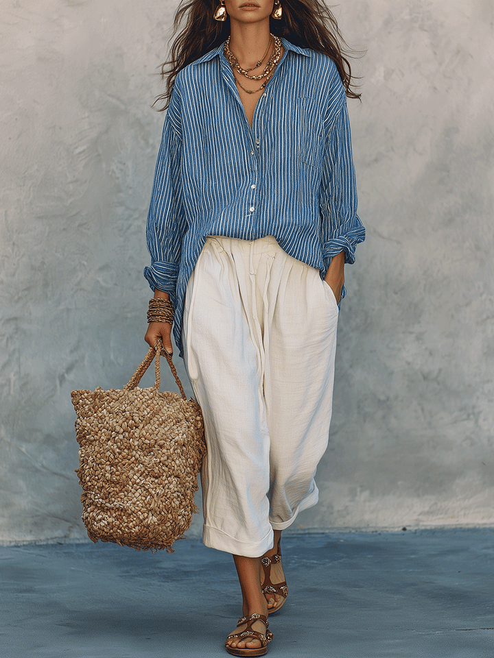 Bohemian Blue Stripe Airy Shirt
