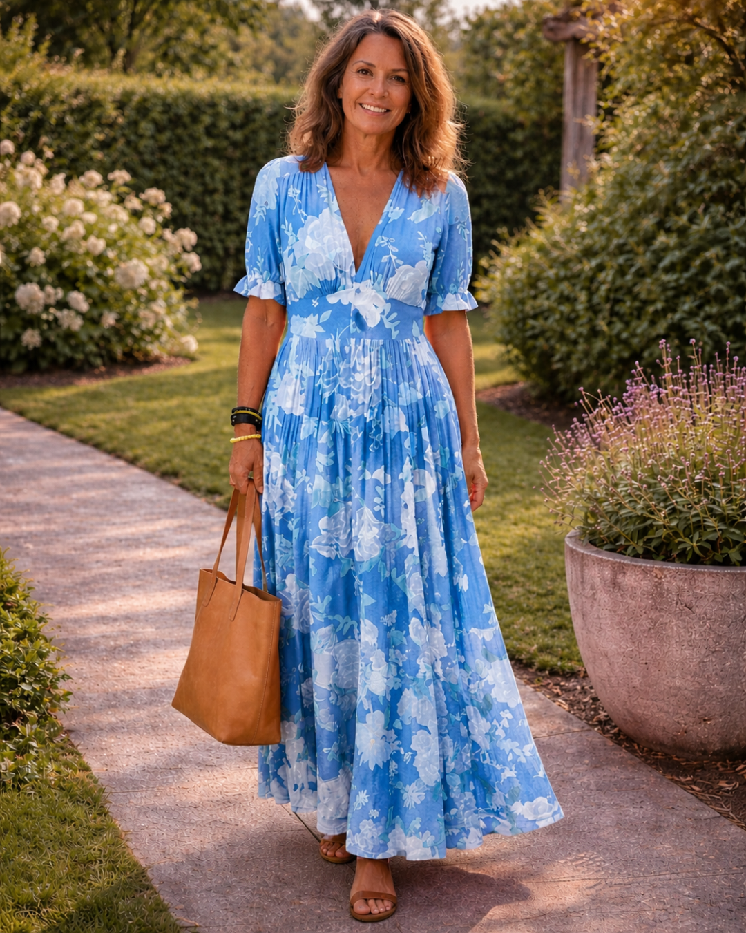 HANA | Short Sleeve V Neck Floral Midi Dress