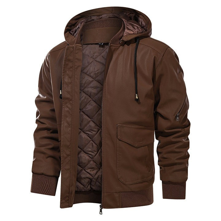 Declan Ashford | Hooded PU Leather Bomber Jacket For Men
