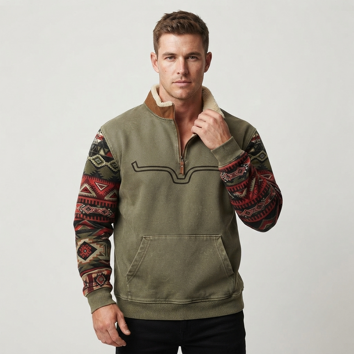 Nathan Cooper | Western Aztec Quarter-Zip Fleece Sweater For Men