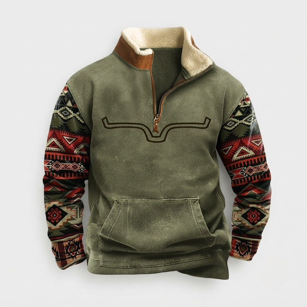 Nathan Cooper | Western Aztec Quarter-Zip Fleece Sweater For Men