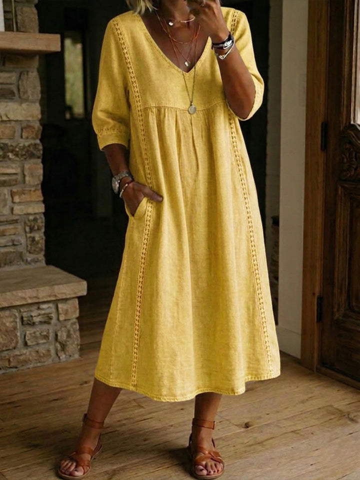 Lila Lace-Trim Linen Midi
