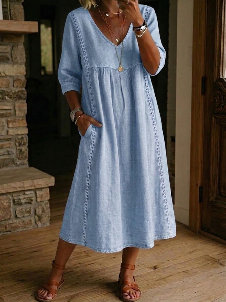Lila Lace-Trim Linen Midi
