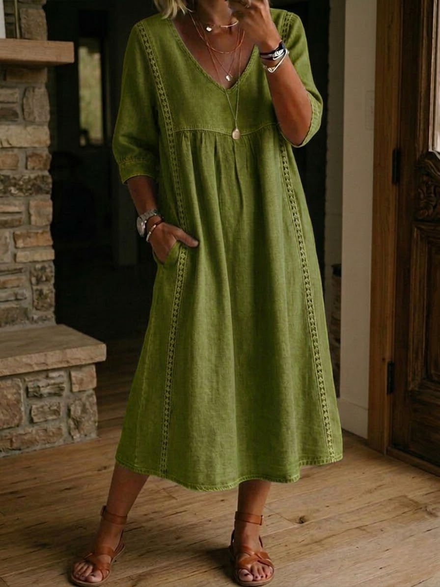 Lila Lace-Trim Linen Midi
