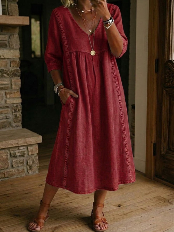 Lila Lace-Trim Linen Midi