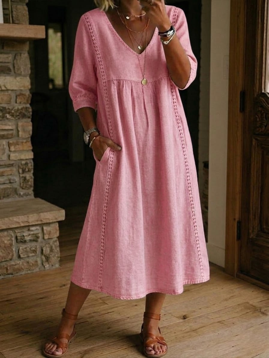 Lila Lace-Trim Linen Midi