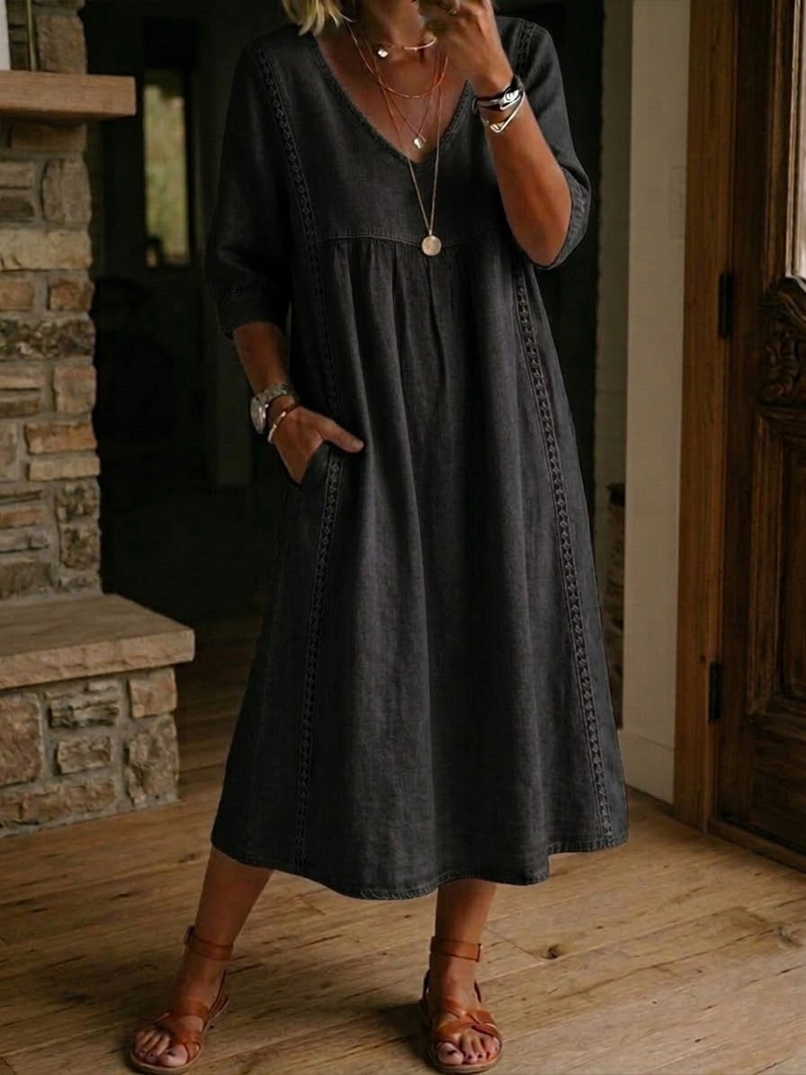 Lila Lace-Trim Linen Midi