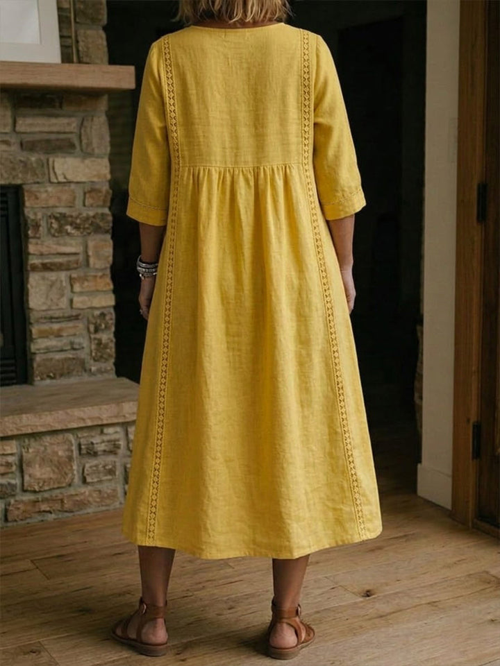 Lila Lace-Trim Linen Midi