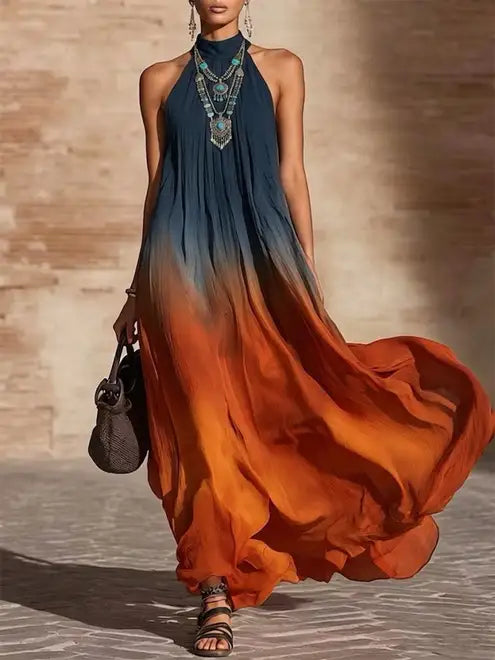 Mia Ottawa - Ombré Halter/V-Neck Maxi Dress