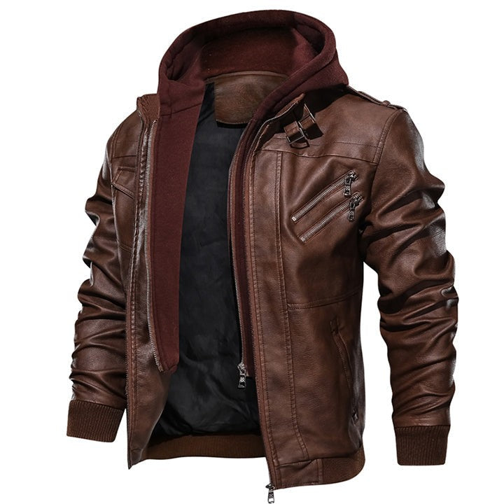 Louis Sinclair | Hooded Leather Bomber Jacket For Men