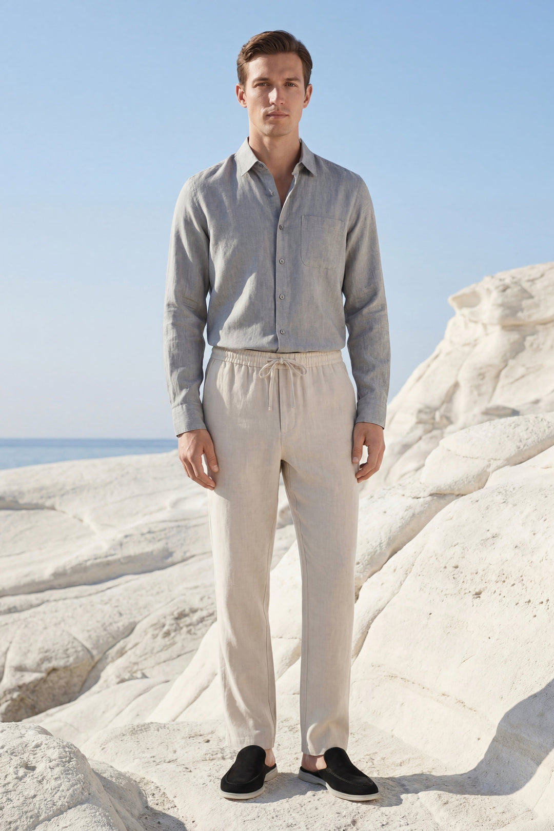 Pisa Linen Set Long Sleeve Grey/Beige