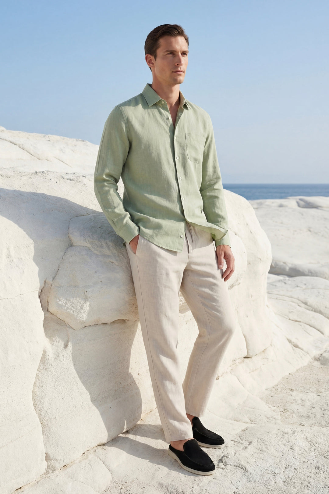 Pisa Linen Set Long Sleeve Mint Green/Beige