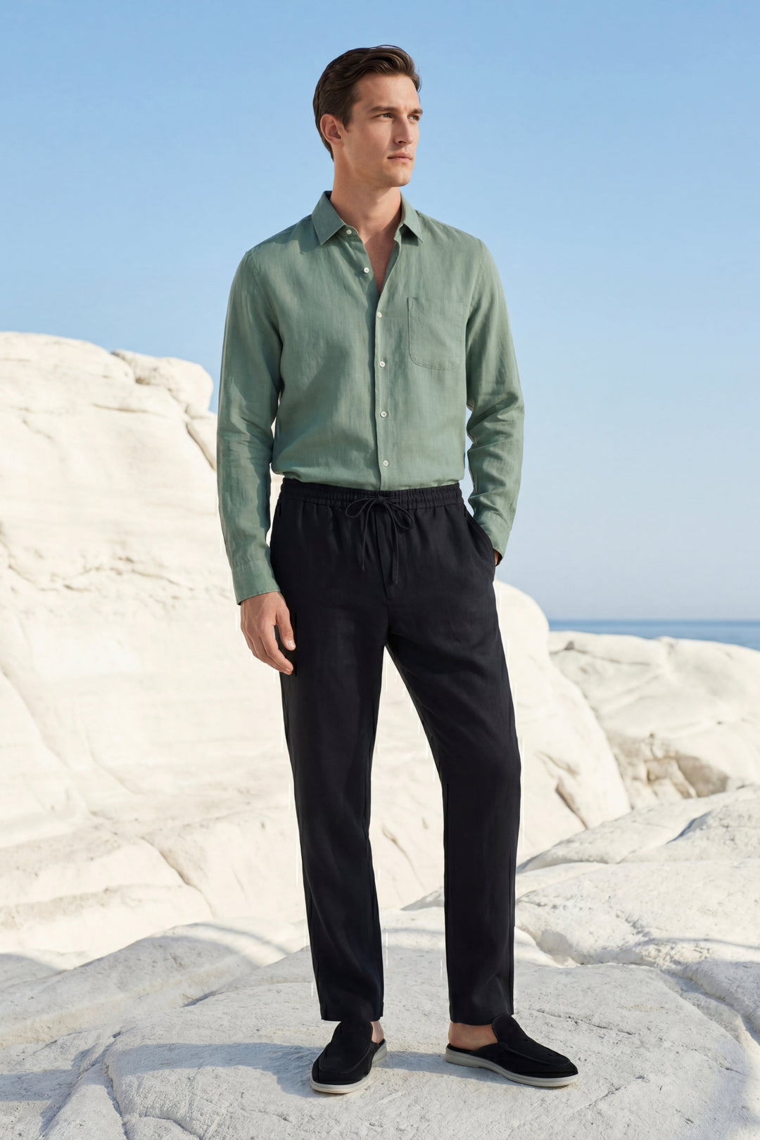 Pisa Linen Set Long Sleeve Green/Black